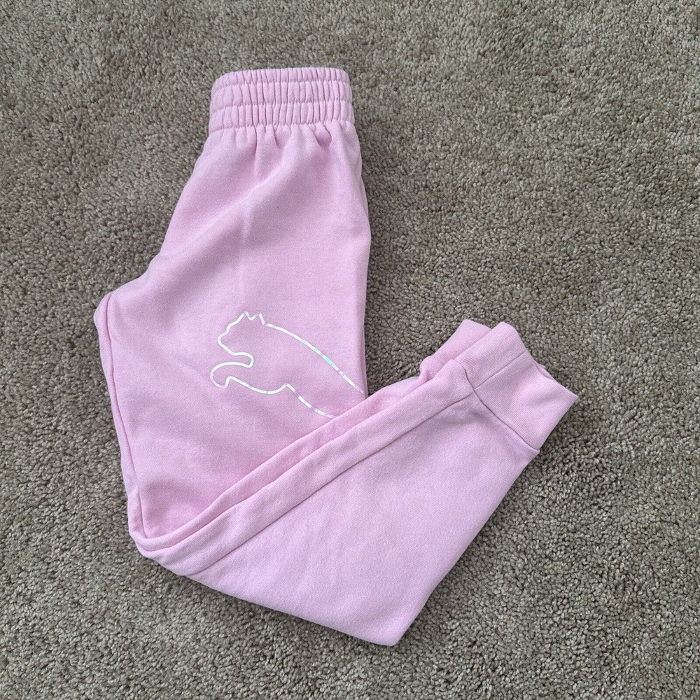 Puma Sweatpants Girls Small 7 Pull On Tapered Pink